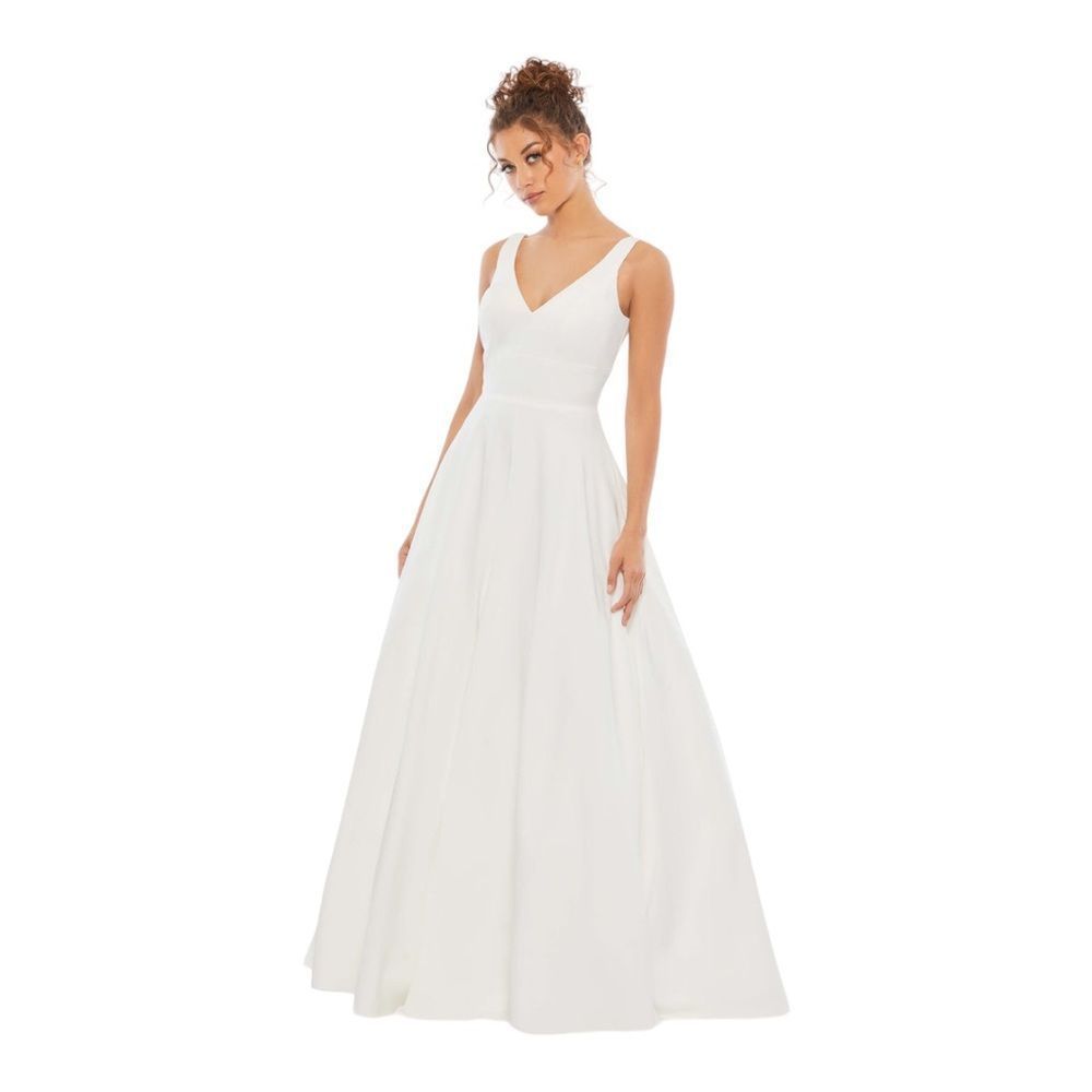 NWT Leena Mac Duggal White Sleeveless A-Line Tulle Ball gown Wedding Dress 14